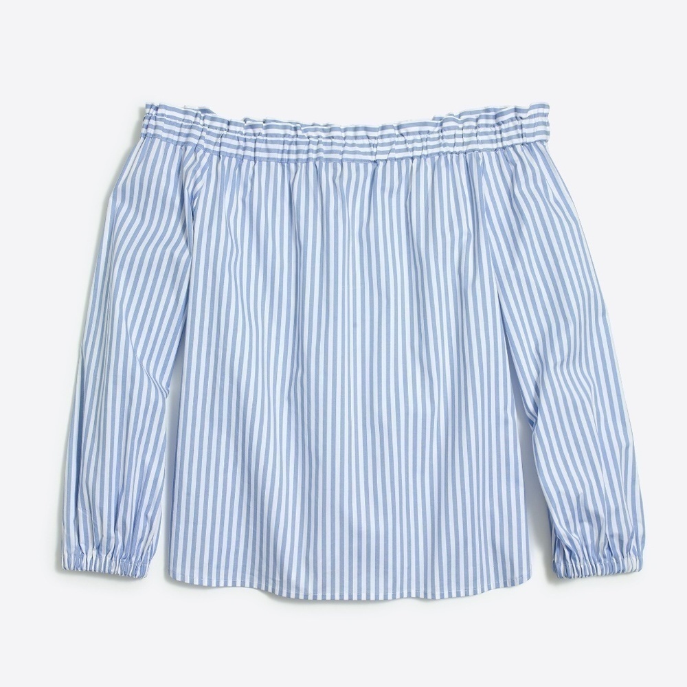 NWT J Crew Indigo Dobby Off-Shoulder Striped Top